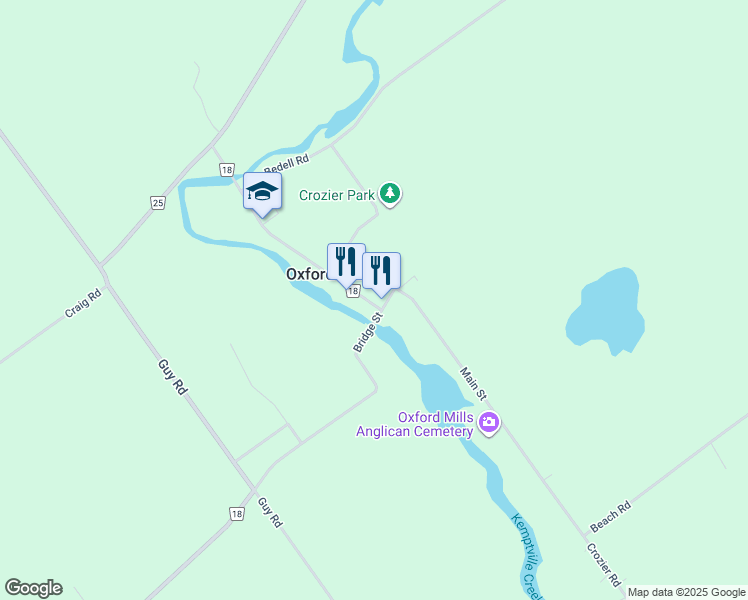 map of restaurants, bars, coffee shops, grocery stores, and more near 10 Bridge Street in Kemptville