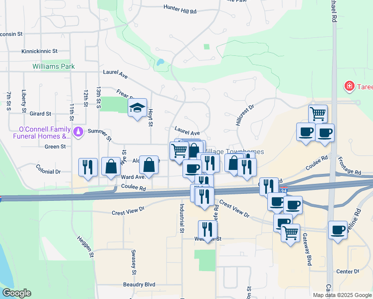 map of restaurants, bars, coffee shops, grocery stores, and more near 1703 Fairway Drive in Hudson