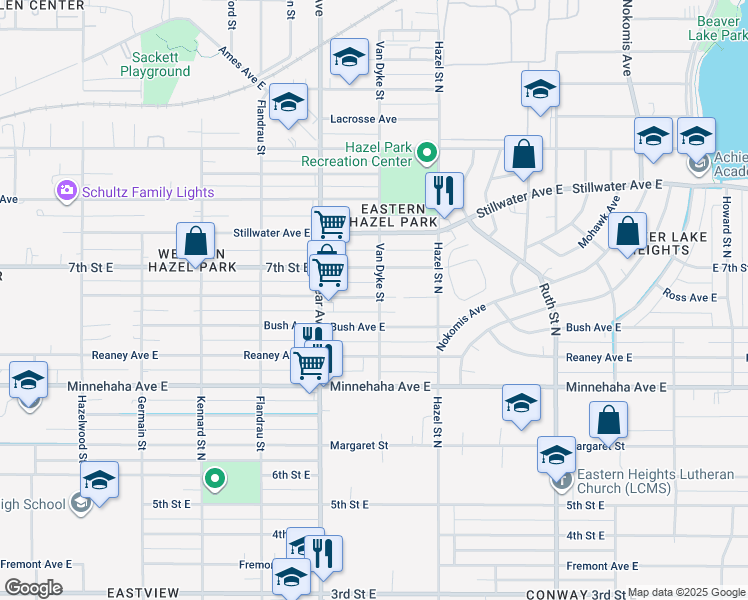 map of restaurants, bars, coffee shops, grocery stores, and more near 1844 Ross Avenue East in Saint Paul