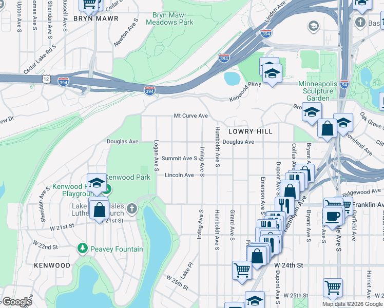 map of restaurants, bars, coffee shops, grocery stores, and more near 1790 Irving Avenue South in Minneapolis