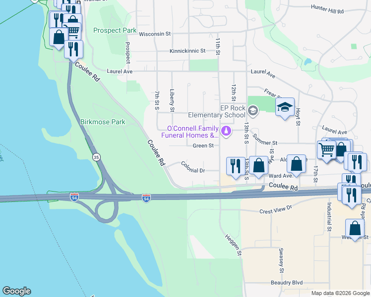 map of restaurants, bars, coffee shops, grocery stores, and more near 824 Green Street in Hudson