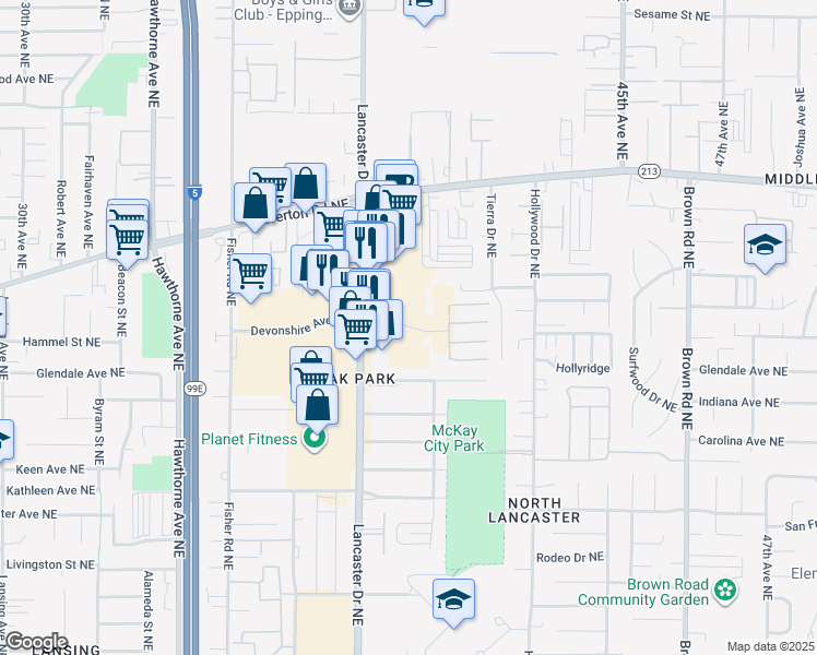 map of restaurants, bars, coffee shops, grocery stores, and more near 4124 Devonshire Court Northeast in Salem