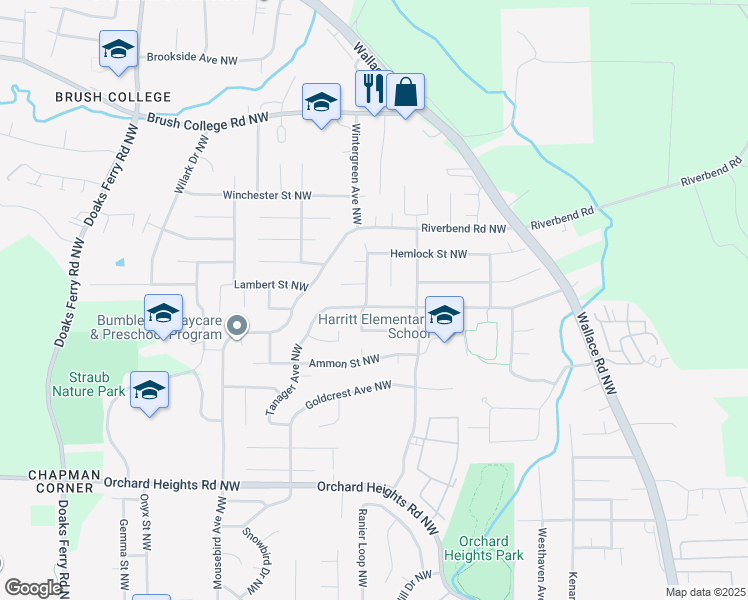 map of restaurants, bars, coffee shops, grocery stores, and more near 1485 Orchardview Avenue Northwest in Salem