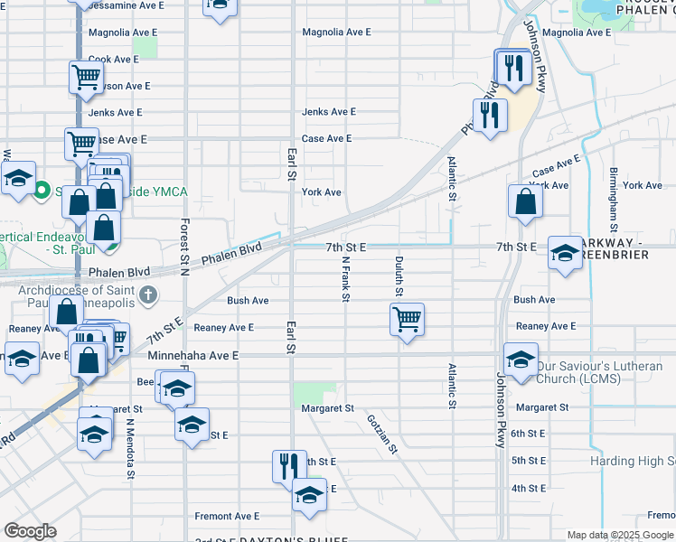map of restaurants, bars, coffee shops, grocery stores, and more near 1106 Ross Avenue in Saint Paul