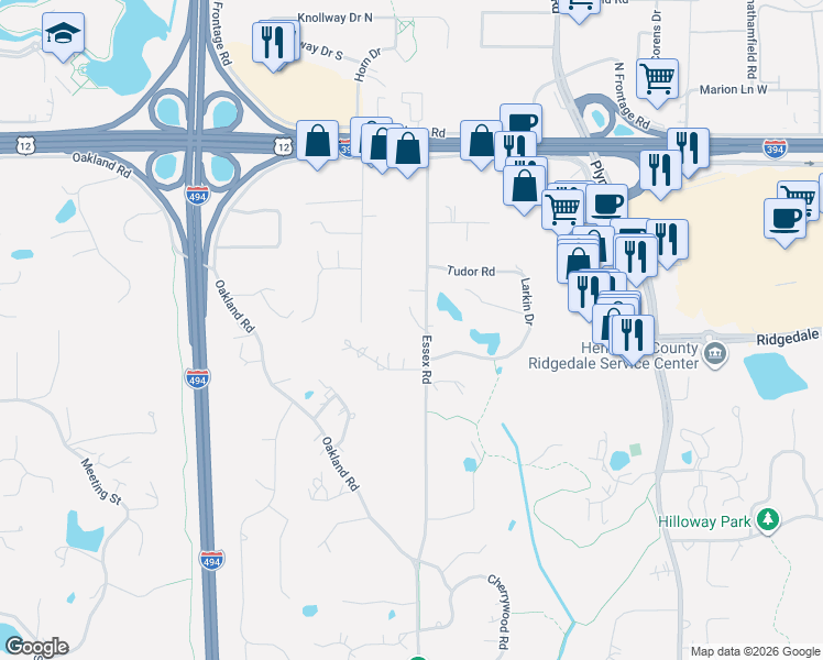 map of restaurants, bars, coffee shops, grocery stores, and more near 1901 Essex Road in Hopkins