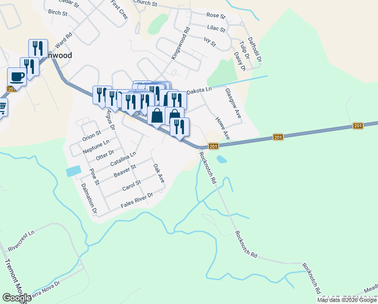 map of restaurants, bars, coffee shops, grocery stores, and more near 2021 Central Avenue in Kingston