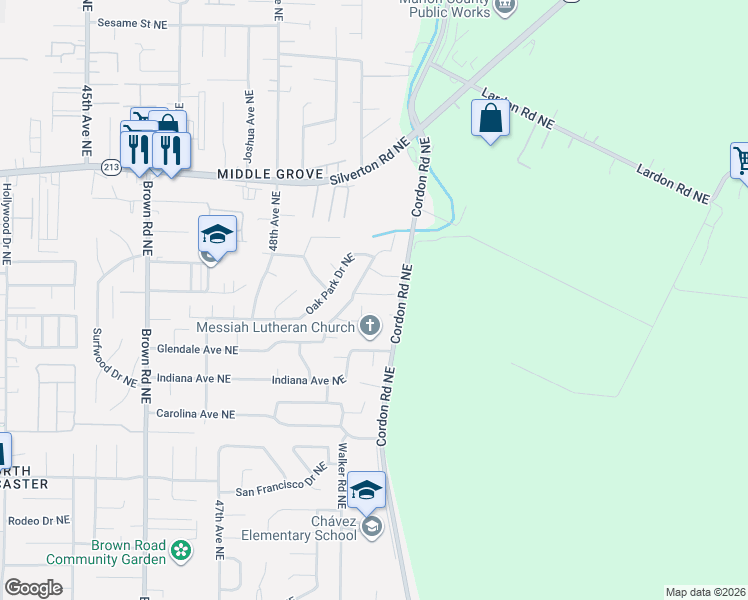 map of restaurants, bars, coffee shops, grocery stores, and more near 4959 Grassland Court Northeast in Salem