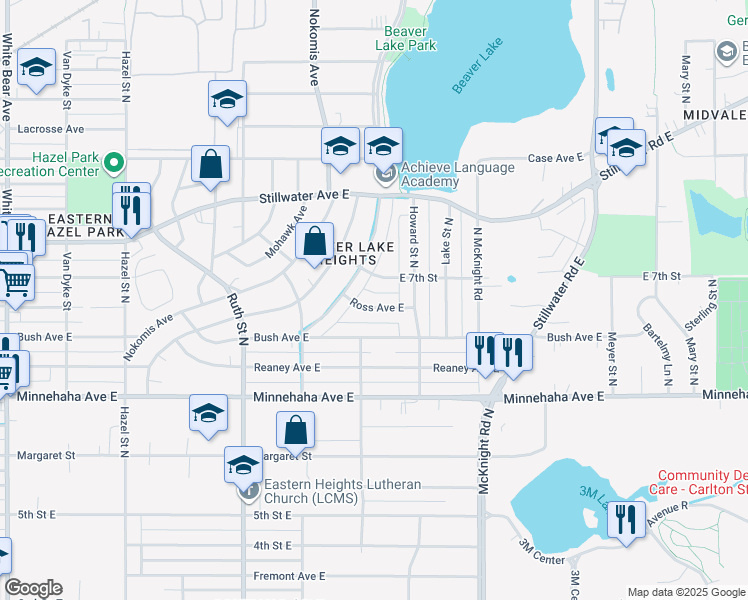 map of restaurants, bars, coffee shops, grocery stores, and more near 2176 Ross Avenue East in Saint Paul
