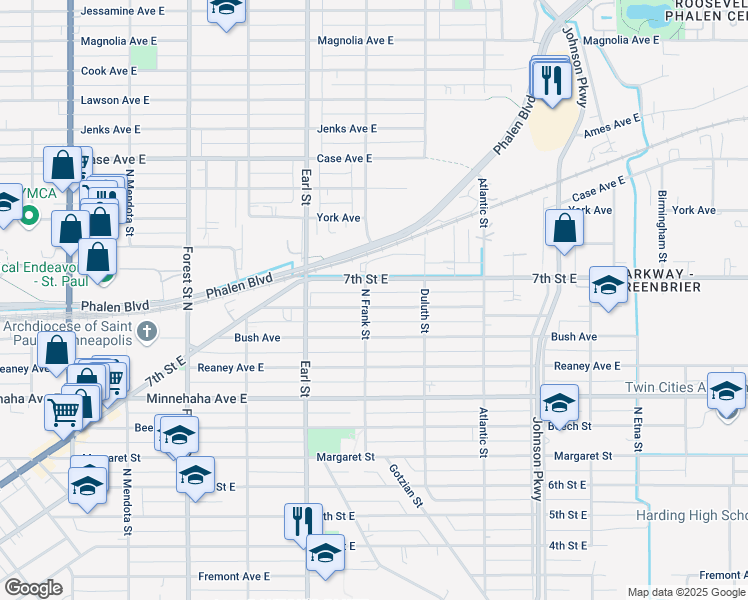 map of restaurants, bars, coffee shops, grocery stores, and more near 1134 Ross Avenue in Saint Paul