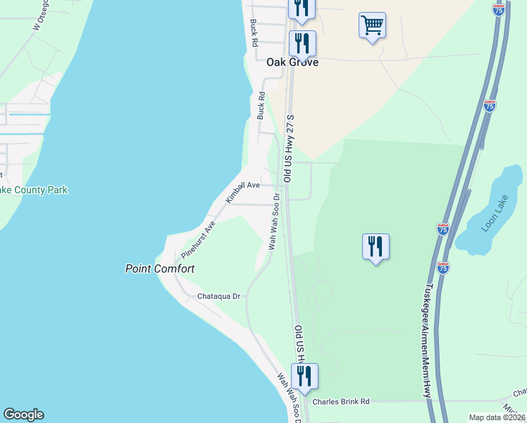 map of restaurants, bars, coffee shops, grocery stores, and more near 4516 Wah Wah Soo Drive in Gaylord