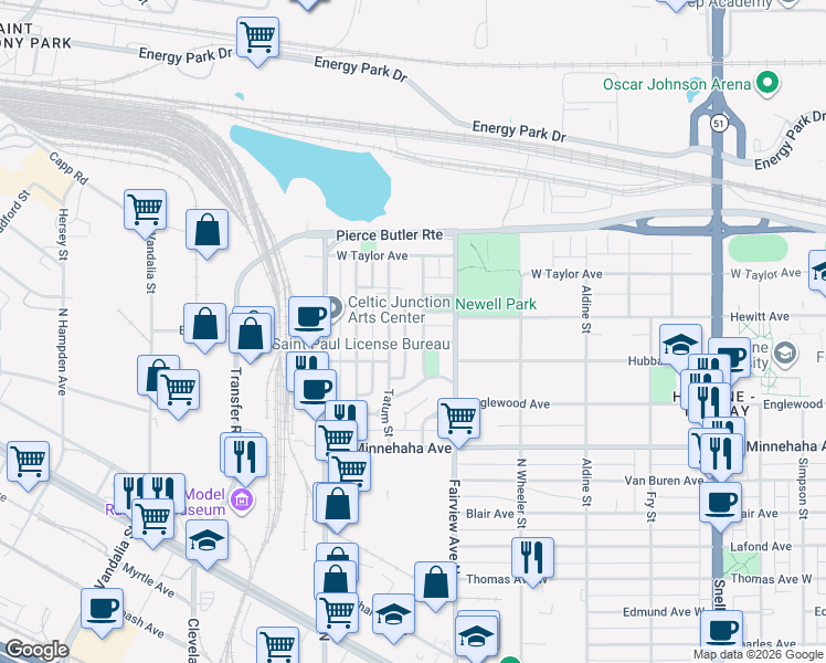 map of restaurants, bars, coffee shops, grocery stores, and more near 797 Clayland Street in Saint Paul