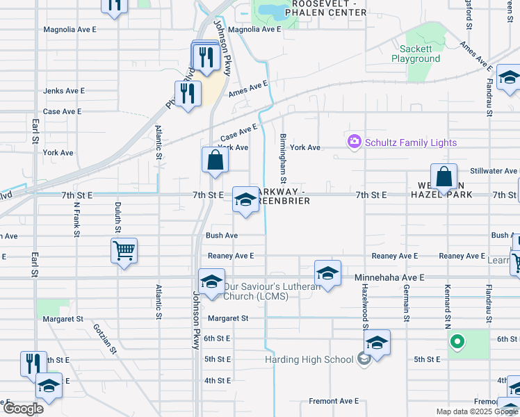 map of restaurants, bars, coffee shops, grocery stores, and more near 1383 Ross Avenue in Saint Paul