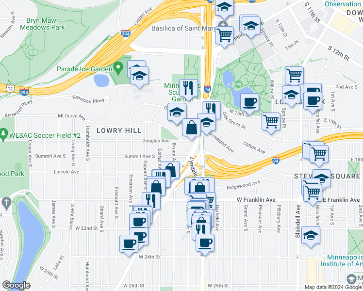 map of restaurants, bars, coffee shops, grocery stores, and more near 1778 Hennepin Avenue in Minneapolis