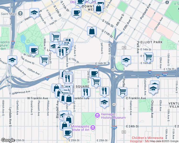 map of restaurants, bars, coffee shops, grocery stores, and more near 1703 2nd Avenue South in Minneapolis