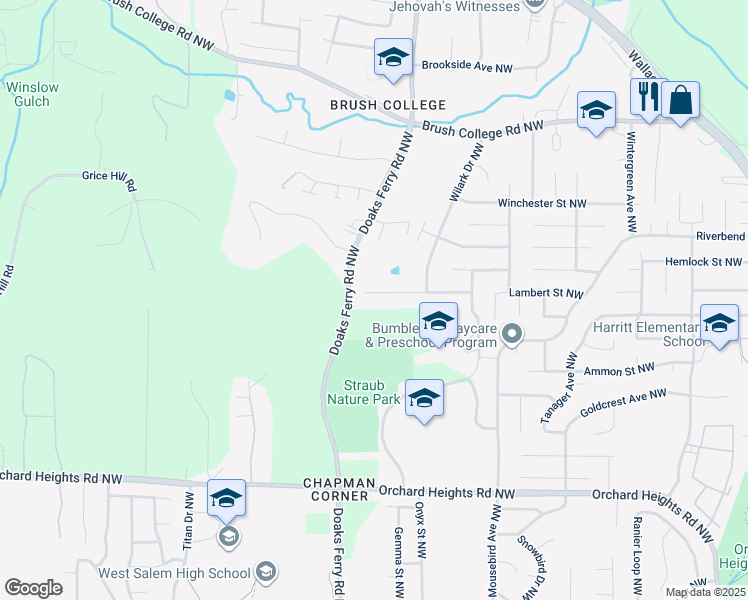 map of restaurants, bars, coffee shops, grocery stores, and more near 2140 Woodhaven Court Northwest in Salem