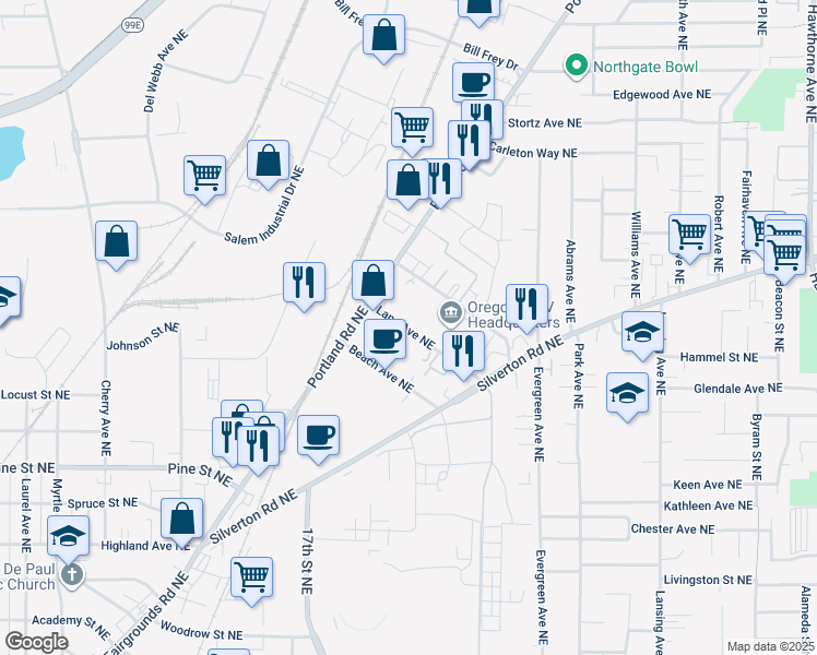 map of restaurants, bars, coffee shops, grocery stores, and more near in Salem