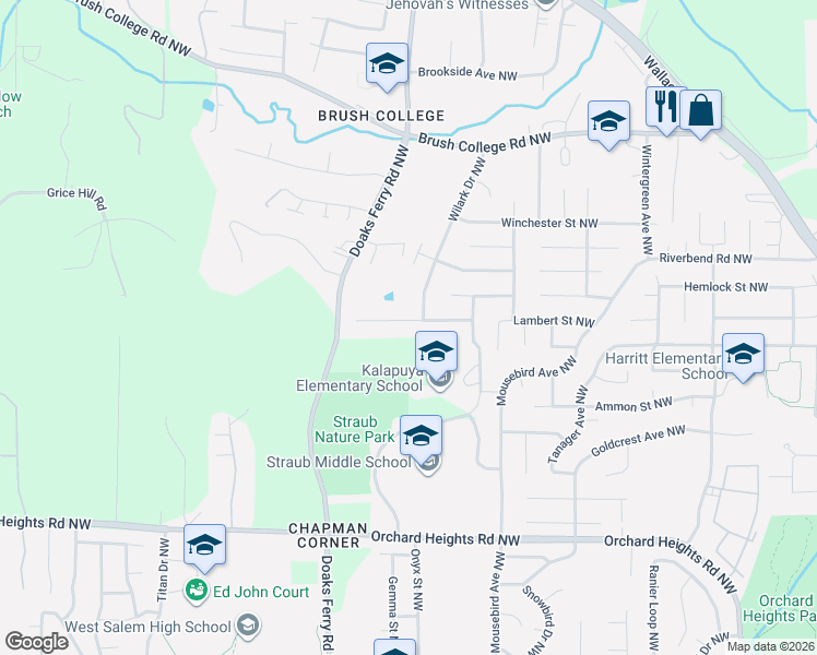 map of restaurants, bars, coffee shops, grocery stores, and more near 2030 Woodhaven Court Northwest in Salem