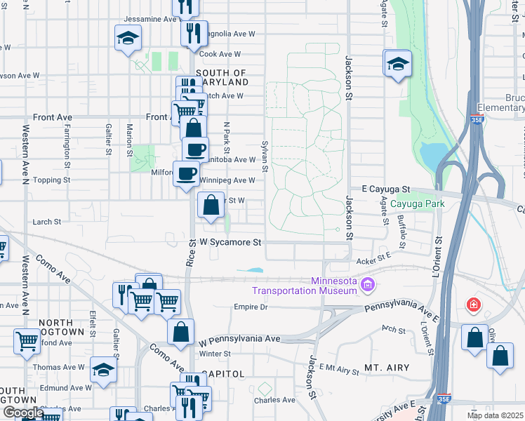 map of restaurants, bars, coffee shops, grocery stores, and more near 44 Lyton Place West in Saint Paul