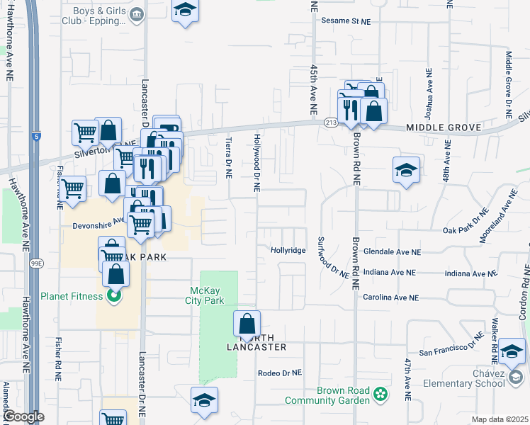 map of restaurants, bars, coffee shops, grocery stores, and more near 3045 Haley Street Northeast in Salem