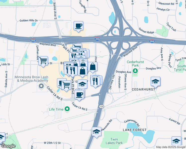 map of restaurants, bars, coffee shops, grocery stores, and more near 5100 Gamble Drive in Minneapolis