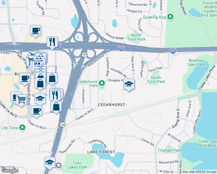map of restaurants, bars, coffee shops, grocery stores, and more near 4530 Douglas Avenue in Minneapolis