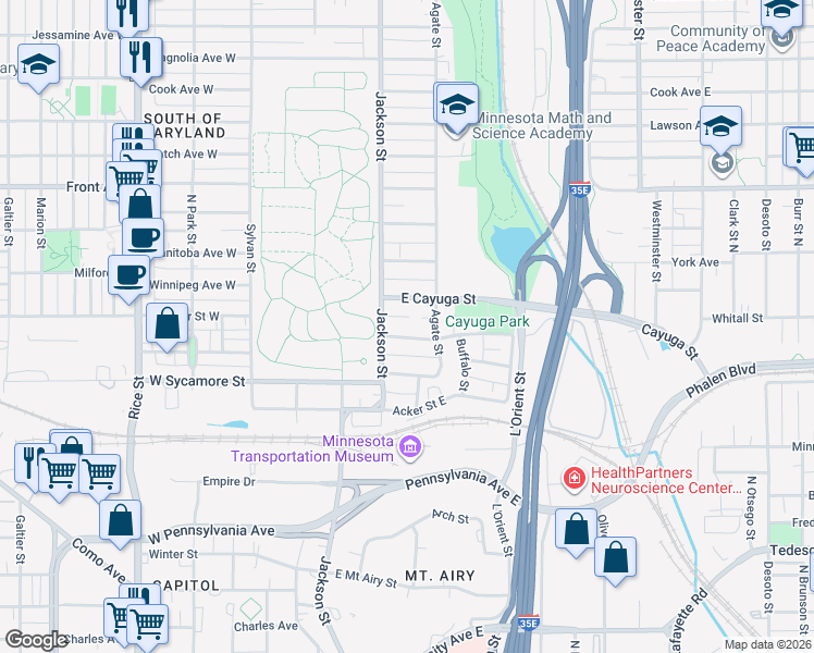 map of restaurants, bars, coffee shops, grocery stores, and more near 856 Jackson Street in Saint Paul