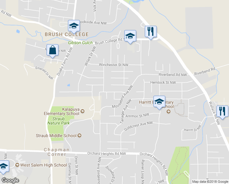 map of restaurants, bars, coffee shops, grocery stores, and more near 2201 Cerise Avenue Northwest in Salem