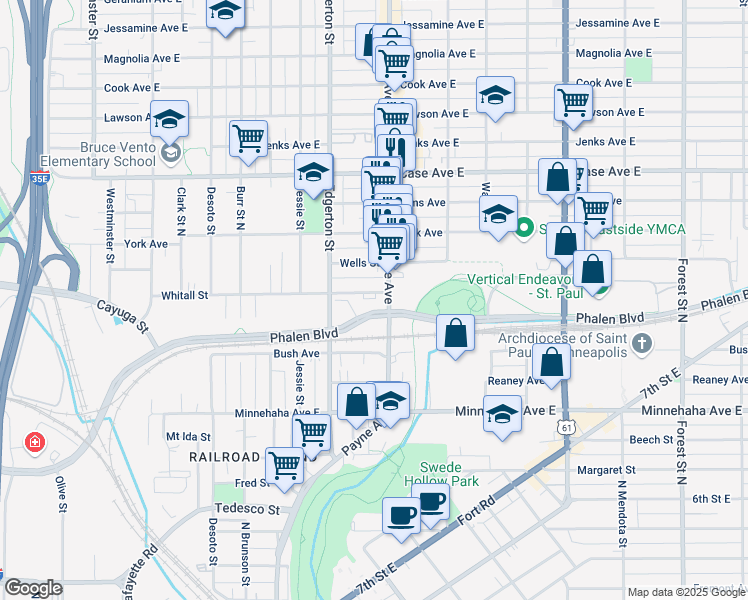 map of restaurants, bars, coffee shops, grocery stores, and more near 858 Payne Avenue in Saint Paul