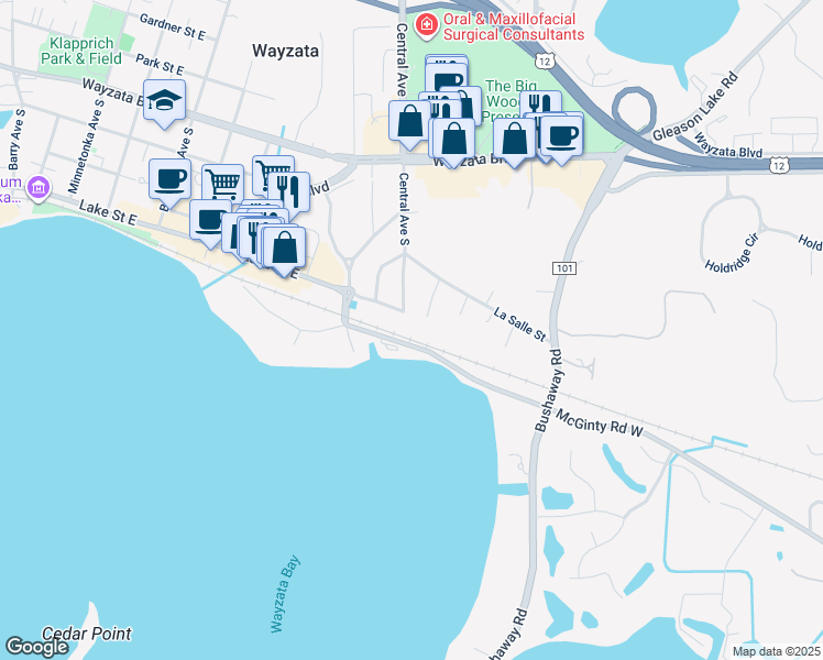 map of restaurants, bars, coffee shops, grocery stores, and more near 316 Hampton Street South in Wayzata