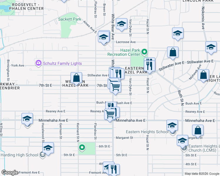 map of restaurants, bars, coffee shops, grocery stores, and more near in Saint Paul
