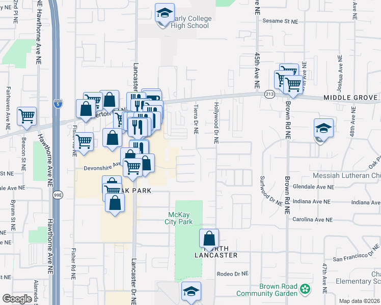 map of restaurants, bars, coffee shops, grocery stores, and more near 4174 Box Berry Court Northeast in Salem
