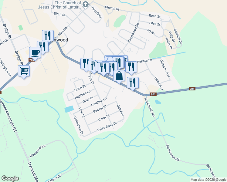 map of restaurants, bars, coffee shops, grocery stores, and more near 985 Kenwood Avenue in Kingston