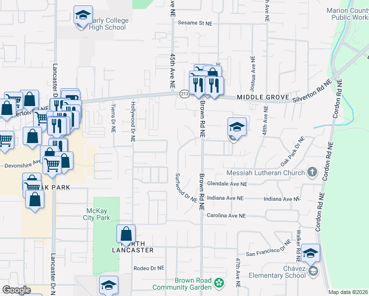 map of restaurants, bars, coffee shops, grocery stores, and more near 3193 Comber Court Northeast in Salem