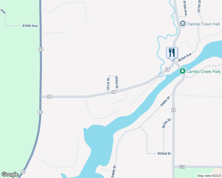 map of restaurants, bars, coffee shops, grocery stores, and more near E5523 County Road D in Menomonie