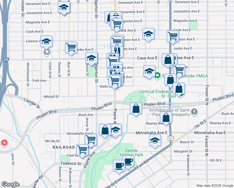 map of restaurants, bars, coffee shops, grocery stores, and more near 858 Payne Avenue in Saint Paul