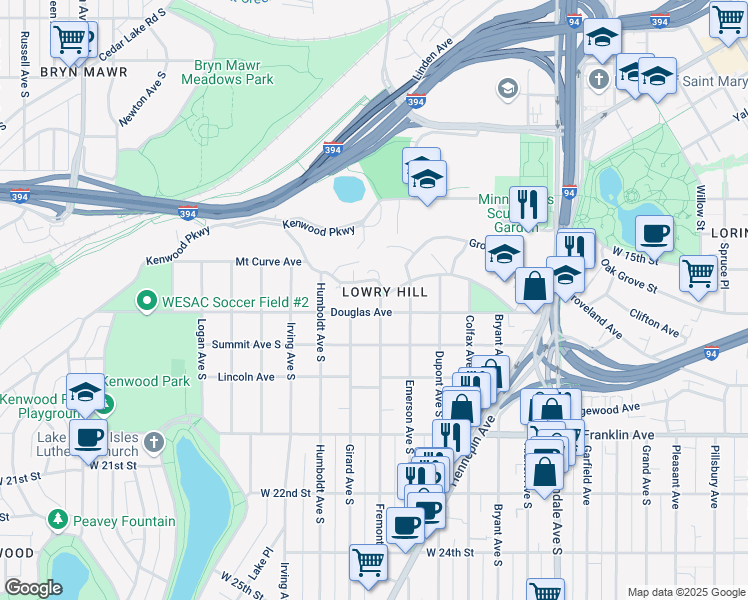 map of restaurants, bars, coffee shops, grocery stores, and more near in Minneapolis