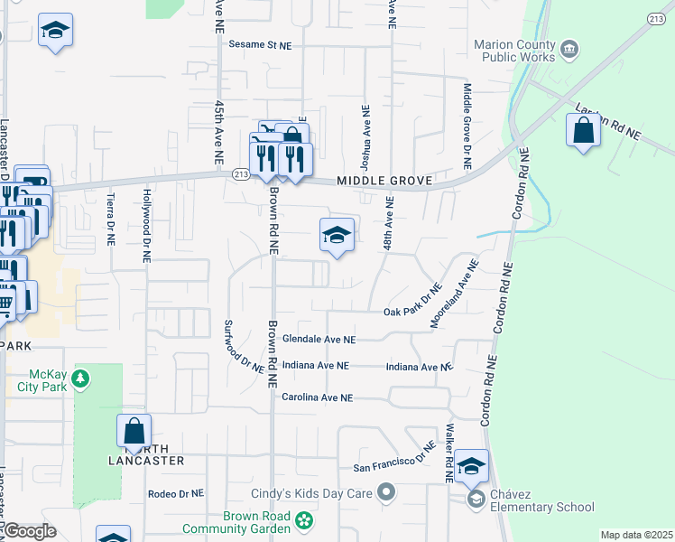 map of restaurants, bars, coffee shops, grocery stores, and more near 4700 Arizona Avenue Northeast in Salem