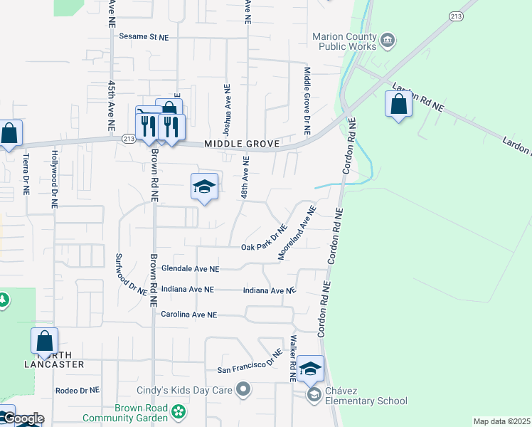 map of restaurants, bars, coffee shops, grocery stores, and more near 4858 Somerset Drive Northeast in Salem