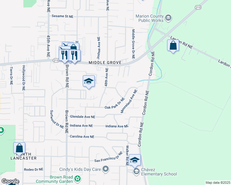 map of restaurants, bars, coffee shops, grocery stores, and more near 4858 Somerset Drive Northeast in Salem