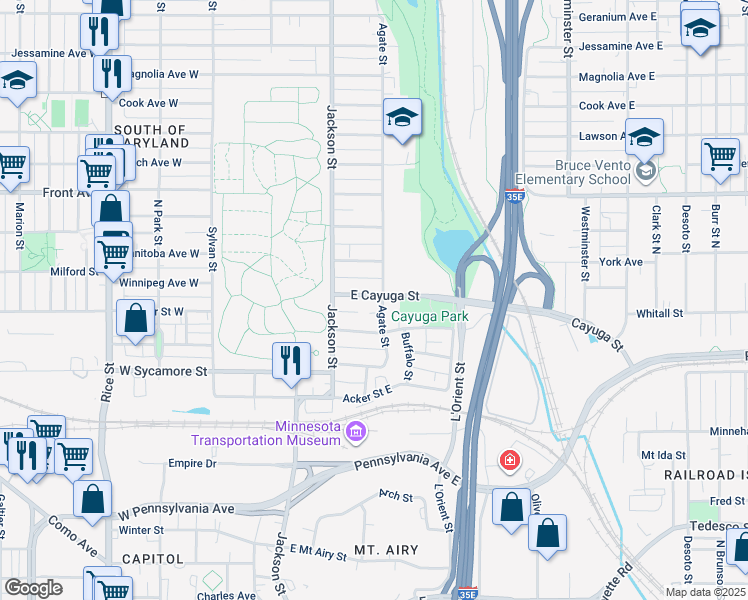 map of restaurants, bars, coffee shops, grocery stores, and more near in Saint Paul