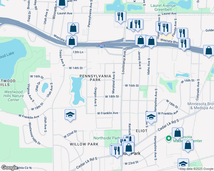 map of restaurants, bars, coffee shops, grocery stores, and more near 1617 Nevada Avenue in Minneapolis