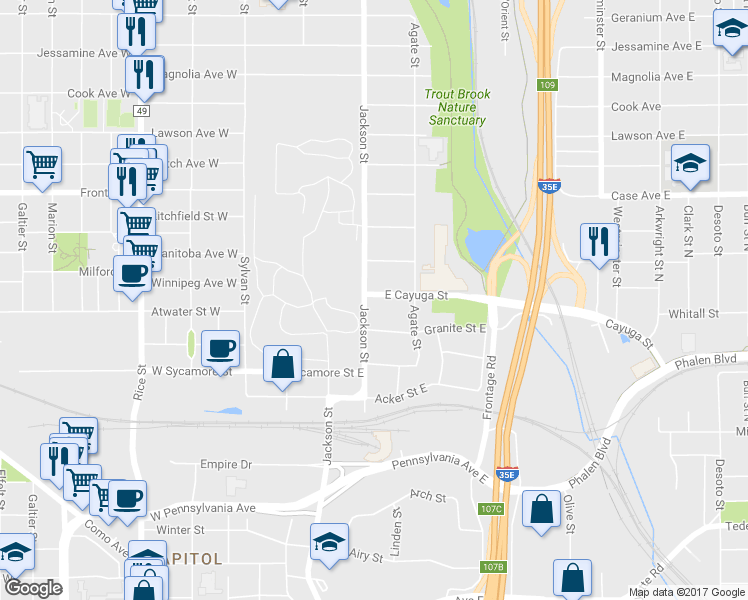 map of restaurants, bars, coffee shops, grocery stores, and more near 856 Jackson Street in Saint Paul