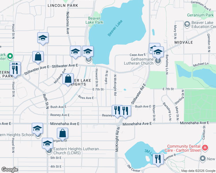 map of restaurants, bars, coffee shops, grocery stores, and more near 846 Lake Street North in Saint Paul