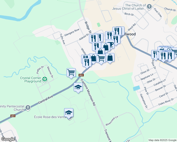 map of restaurants, bars, coffee shops, grocery stores, and more near 678 Central Avenue in Kingston