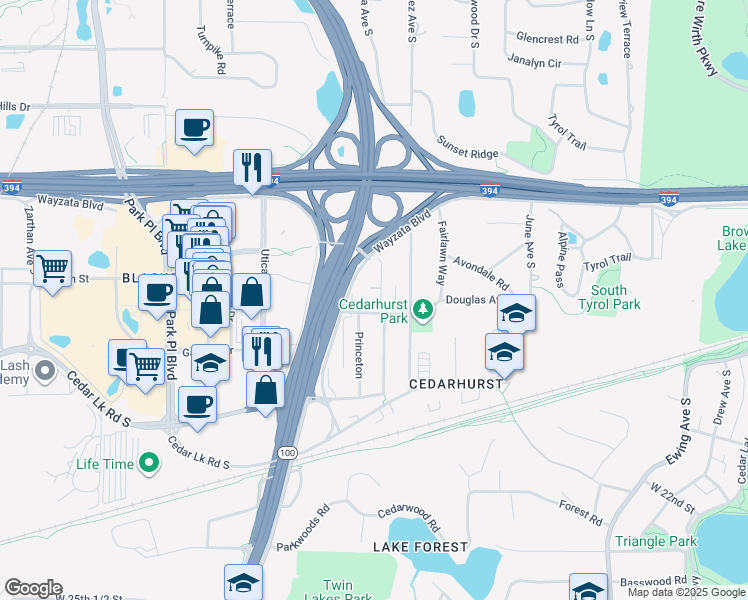 map of restaurants, bars, coffee shops, grocery stores, and more near 1540 Ottawa Avenue South in Minneapolis