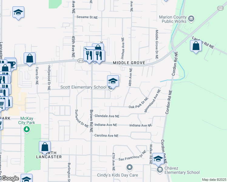 map of restaurants, bars, coffee shops, grocery stores, and more near 4700 Arizona Avenue Northeast in Salem