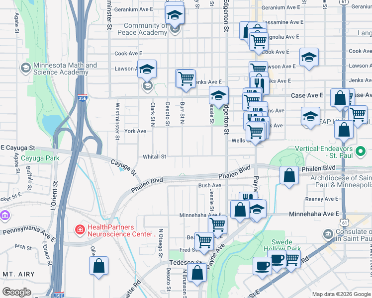 map of restaurants, bars, coffee shops, grocery stores, and more near 856 Burr Street North in Saint Paul