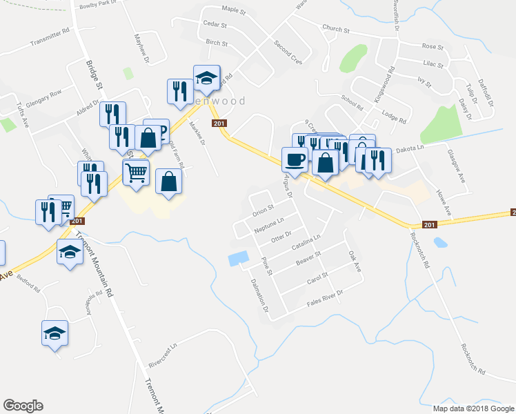 map of restaurants, bars, coffee shops, grocery stores, and more near 974 Aurora Crescent in Greenwood