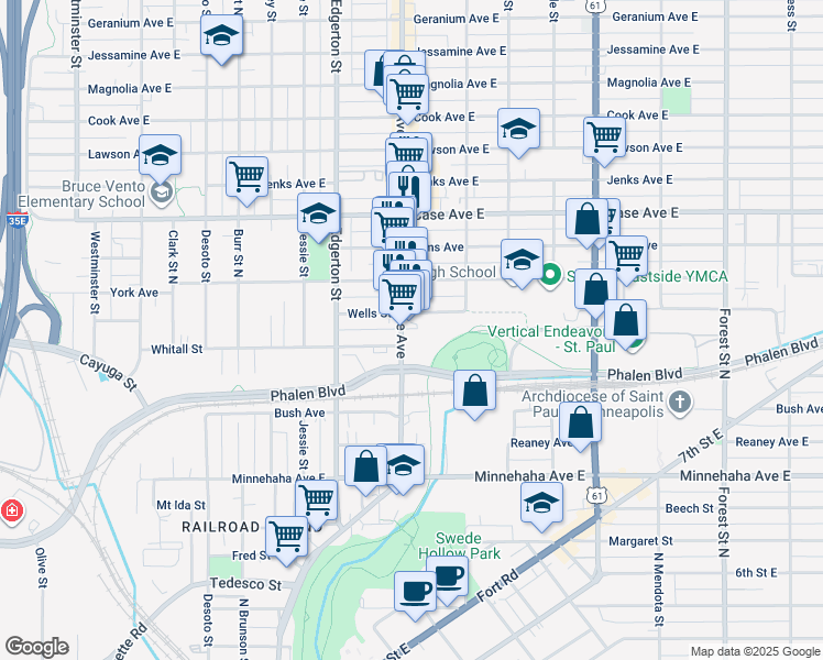 map of restaurants, bars, coffee shops, grocery stores, and more near 858 Payne Avenue in Saint Paul