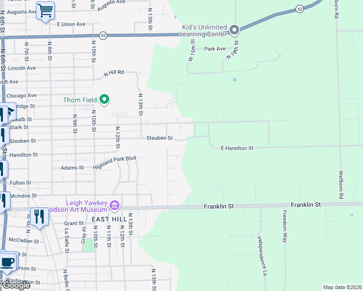 map of restaurants, bars, coffee shops, grocery stores, and more near 1411 Steuben Street in Wausau